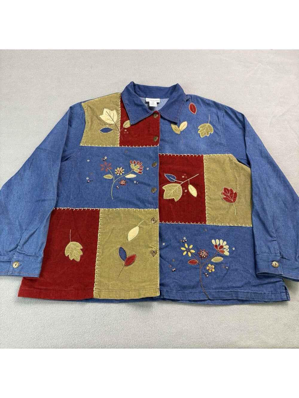 Vintage Alfred Dunner Embroidered Floral Fall Denim Shacket Shirt Size 22W